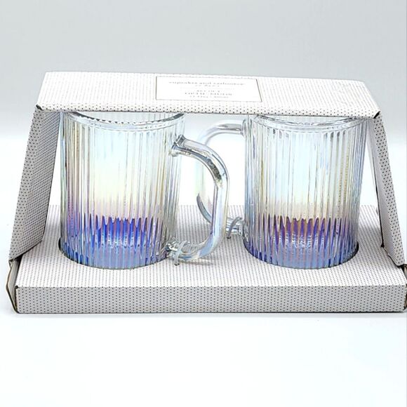 Cupcakes and Cashmere Set‎ of 2pc Iridescent Optic Glass Mugs 13.5oz Drinkware - Picture 4 of 8